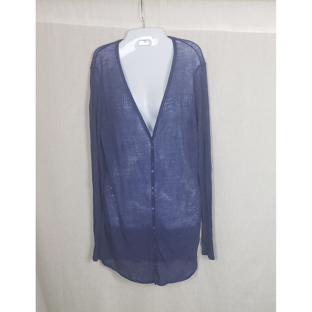 Eileen Fisher Cardigan PL Button Front Deep Purple Semi Sheer Lightweight Casual